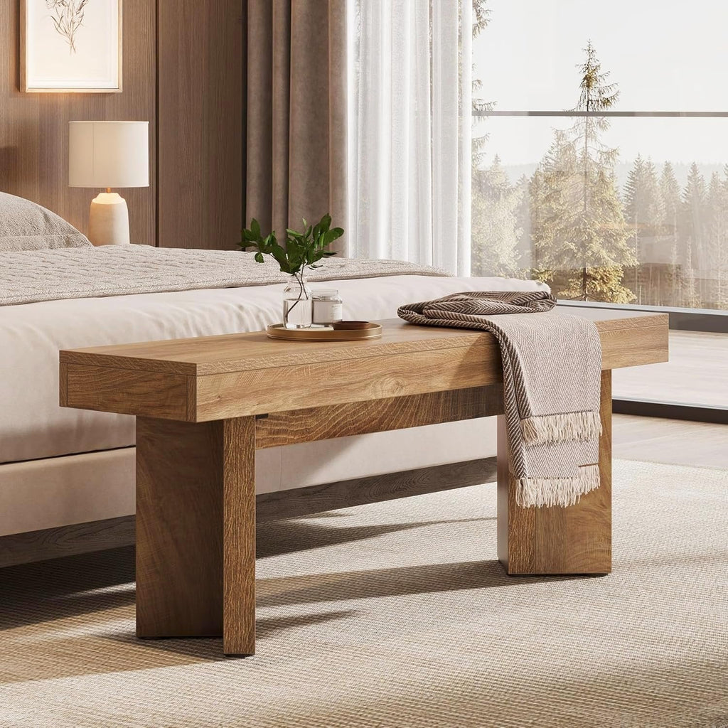 47 Inch Farmhouse Wooden Bench Long End Bed Seating