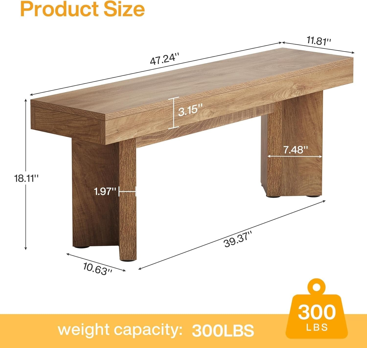 Tribesigns 47-Inch Farmhouse Wooden Bench, Sturdy Indoor Seating for Home