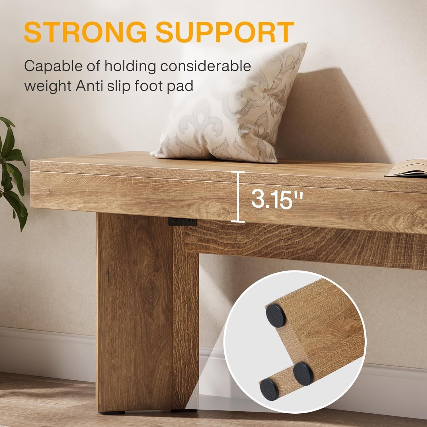 Tribesigns 47-Inch Farmhouse Wooden Bench, Long End of Bed Seating