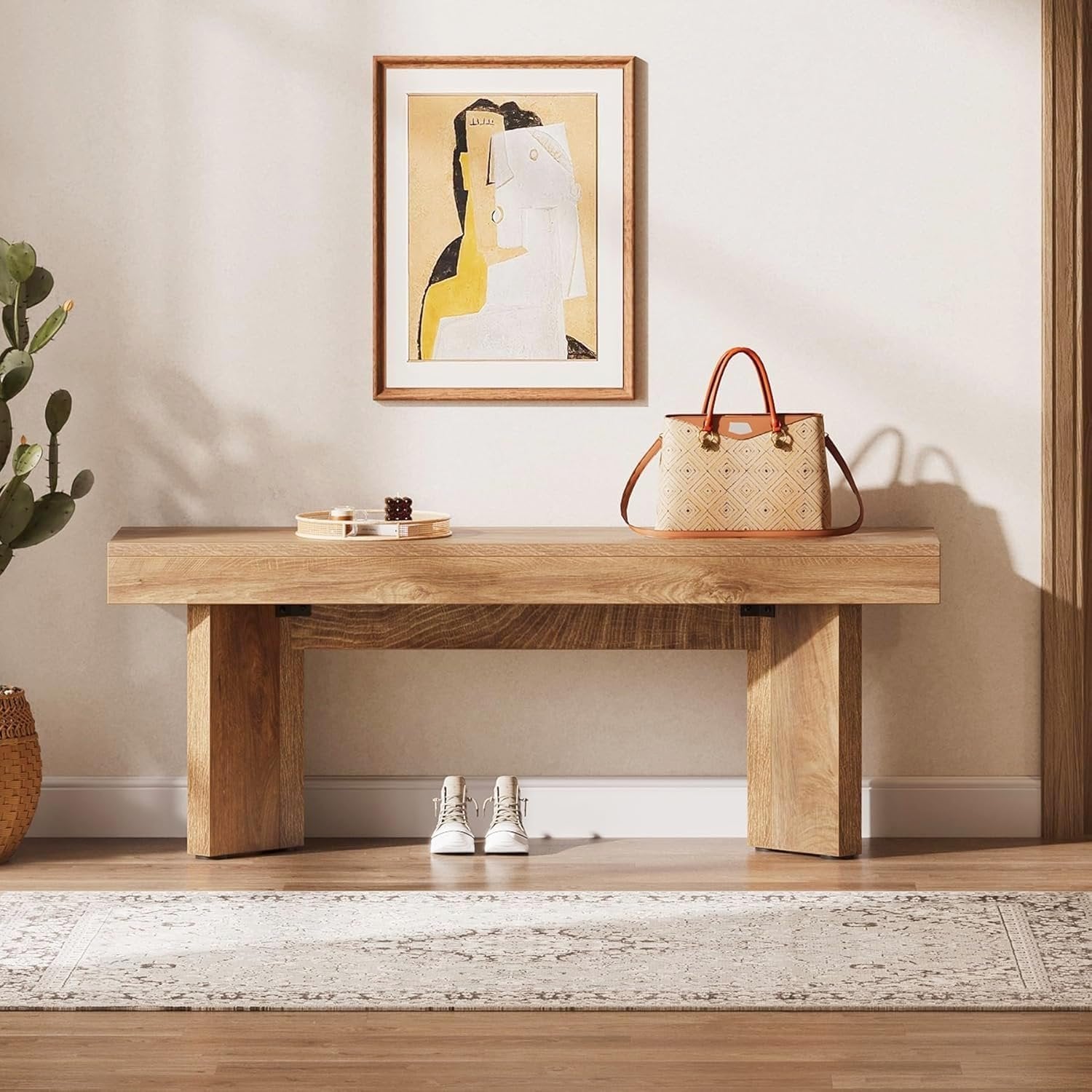 Tribesigns 47-Inch Farmhouse Wooden Bench, Long End of Bed Seating