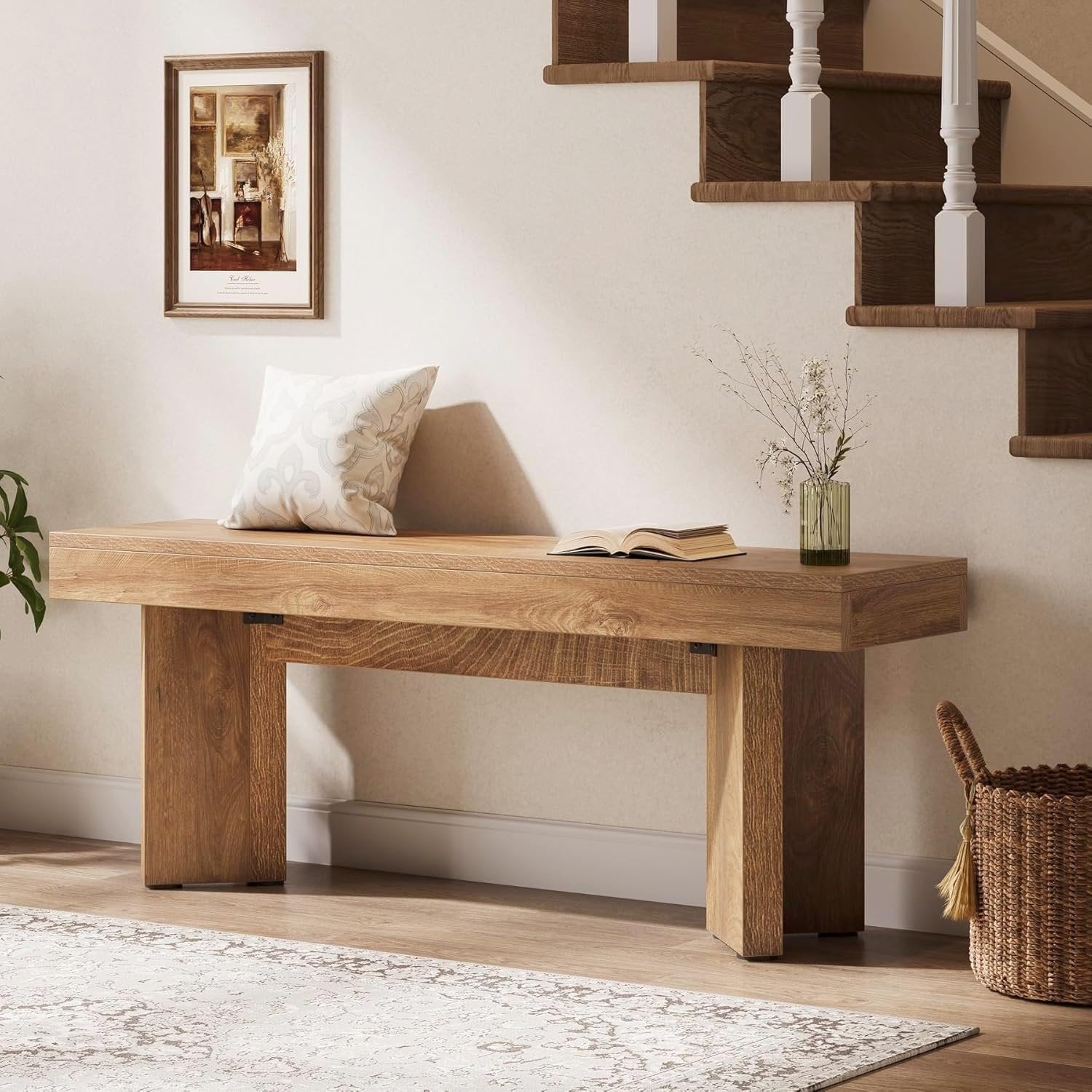 Tribesigns 47-Inch Farmhouse Wooden Bench, Long End of Bed Seating