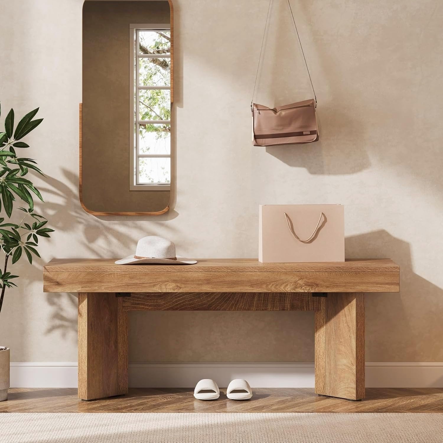 Tribesigns 47-Inch Farmhouse Wooden Bench, Long End of Bed Seating