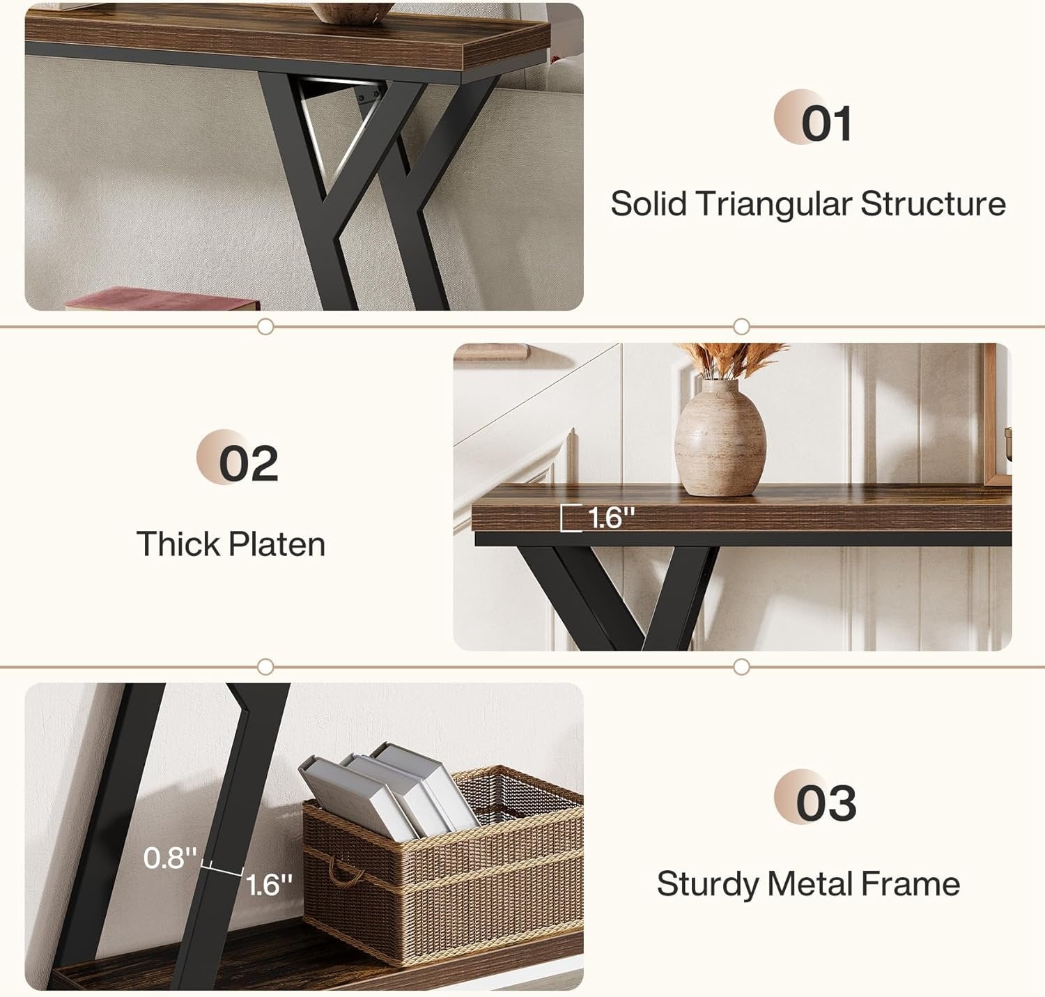 70.9" Industrial Console Table, Two-Tier Entryway Sofa Table in Rustic Brown