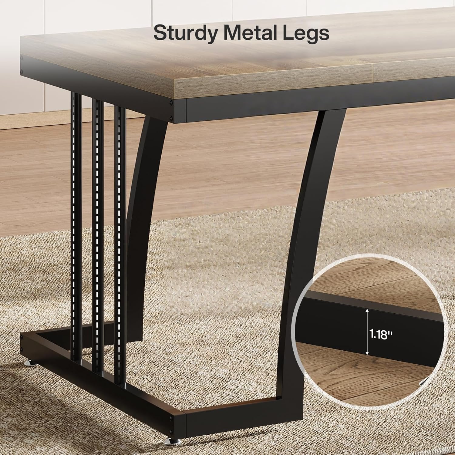 6-Seater Rustic Dining Table, 63" Rectangular Wood Table with Metal Frame for Dining Room