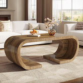 47" Farmhouse Coffee Table with Curved Base, Heavy Duty C Shaped Center Table 3
