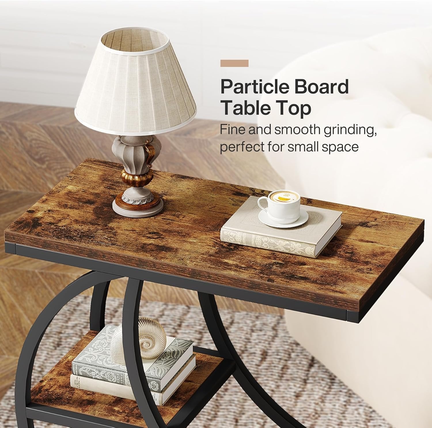 Tribesigns Small Side Table with Storage, Farmhouse Moon Shaped Accent Table