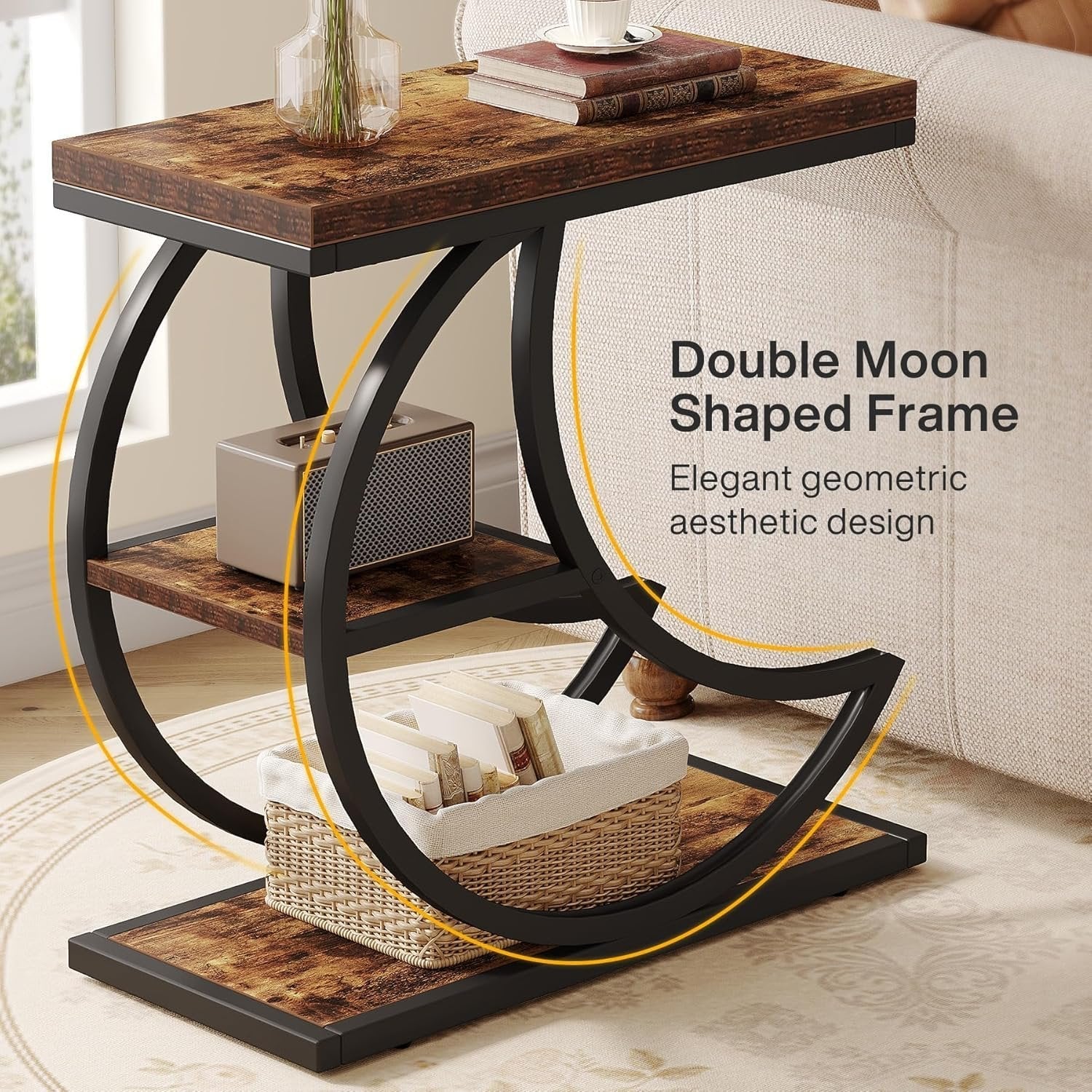 Tribesigns Small Side Table with Storage, Farmhouse Moon Shaped Accent Table