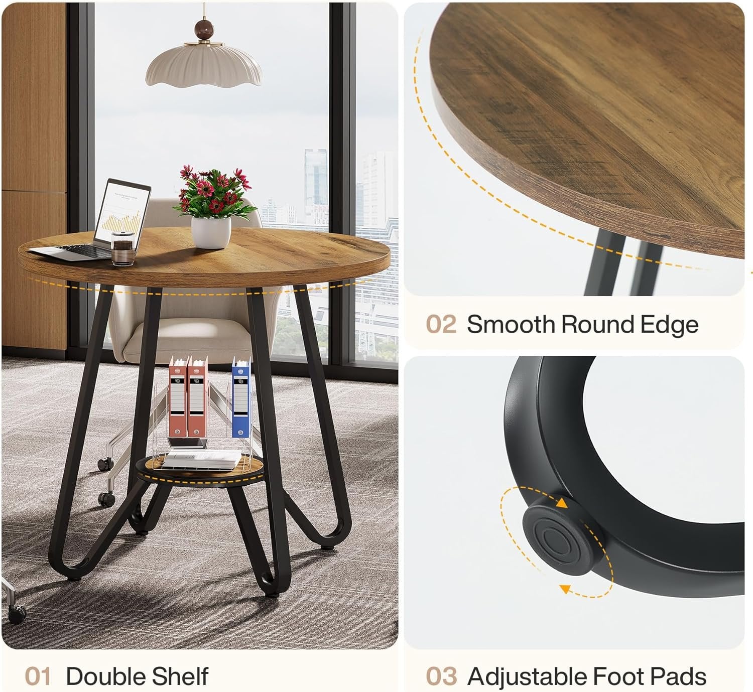 31.5 Inch Round Wooden Conference Table, Compact Office Meeting Table for 2–4 People