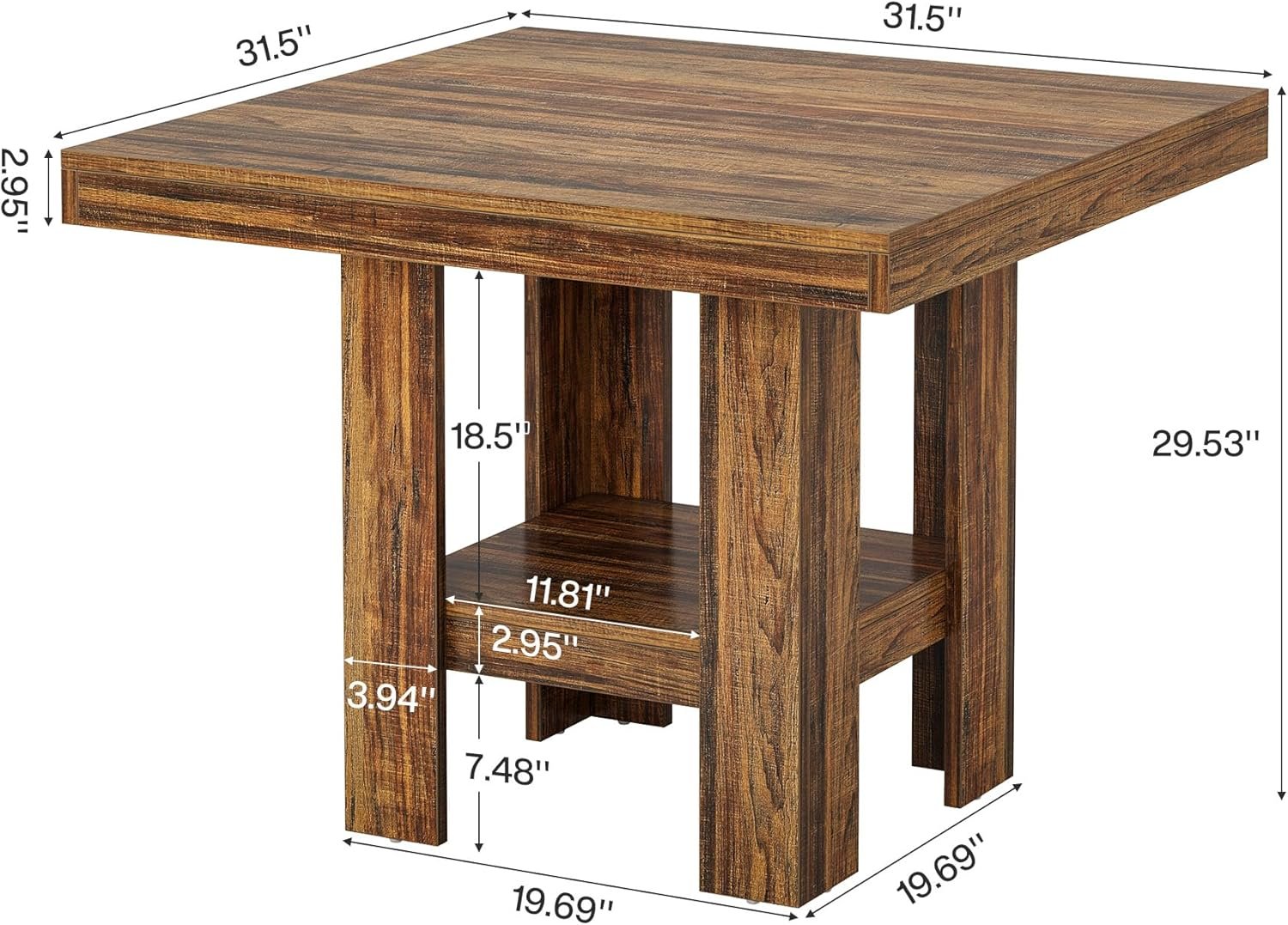 Tribesigns 31.5" Square Dining Table, Industrial Wooden Kitchen Table for Two in Small Spaces