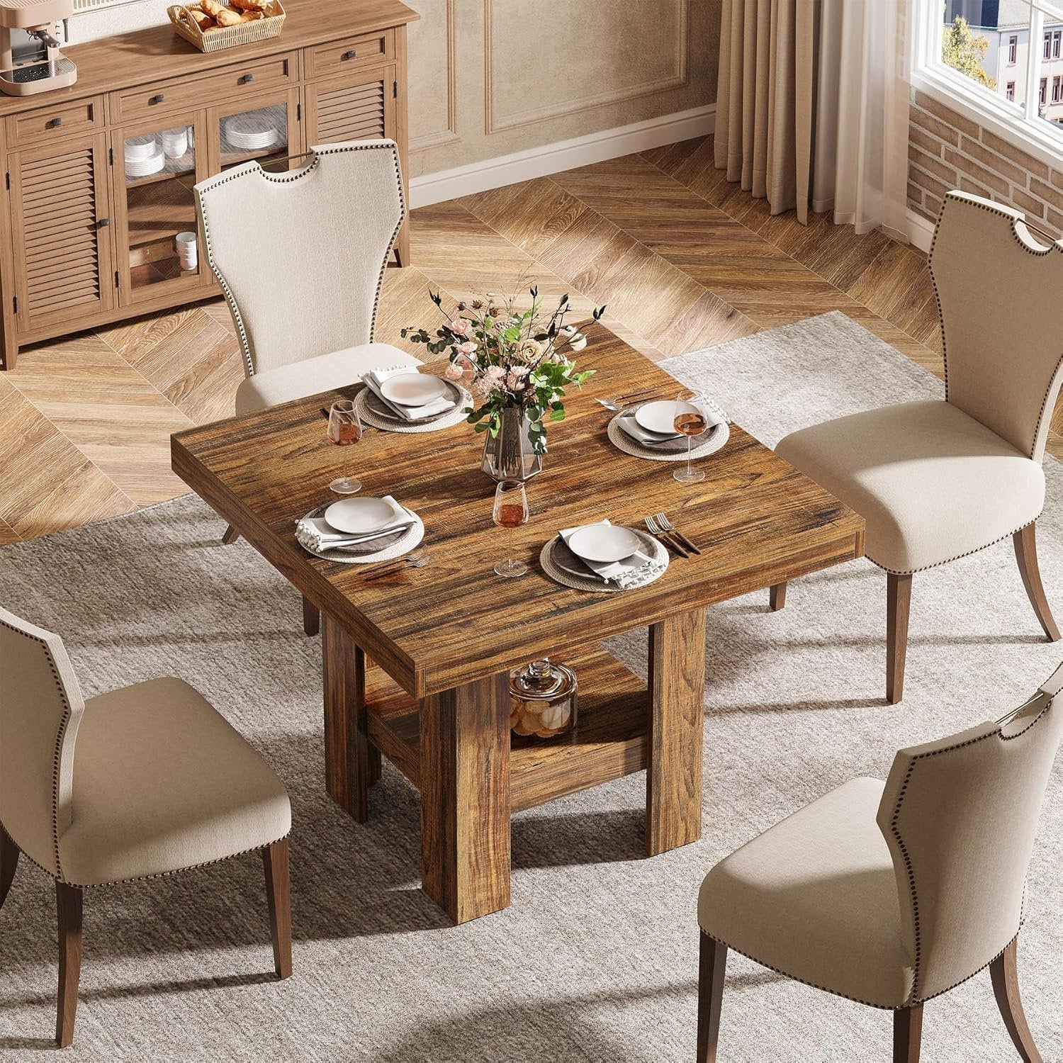 Tribesigns 31.5" Square Dining Table, Industrial Wooden Kitchen Table for Two in Small Spaces