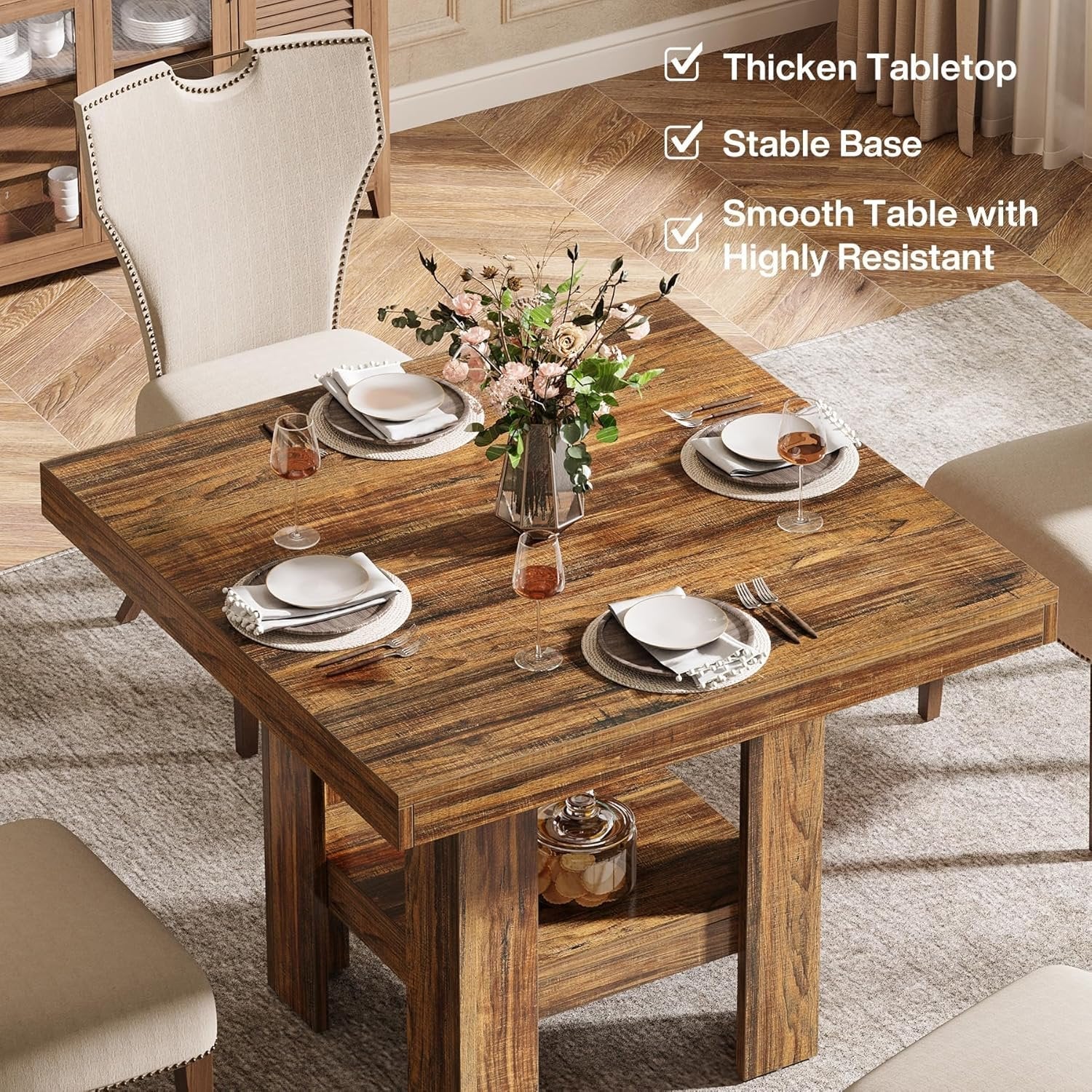 Tribesigns 31.5" Square Dining Table, Industrial Wooden Kitchen Table for Two in Small Spaces