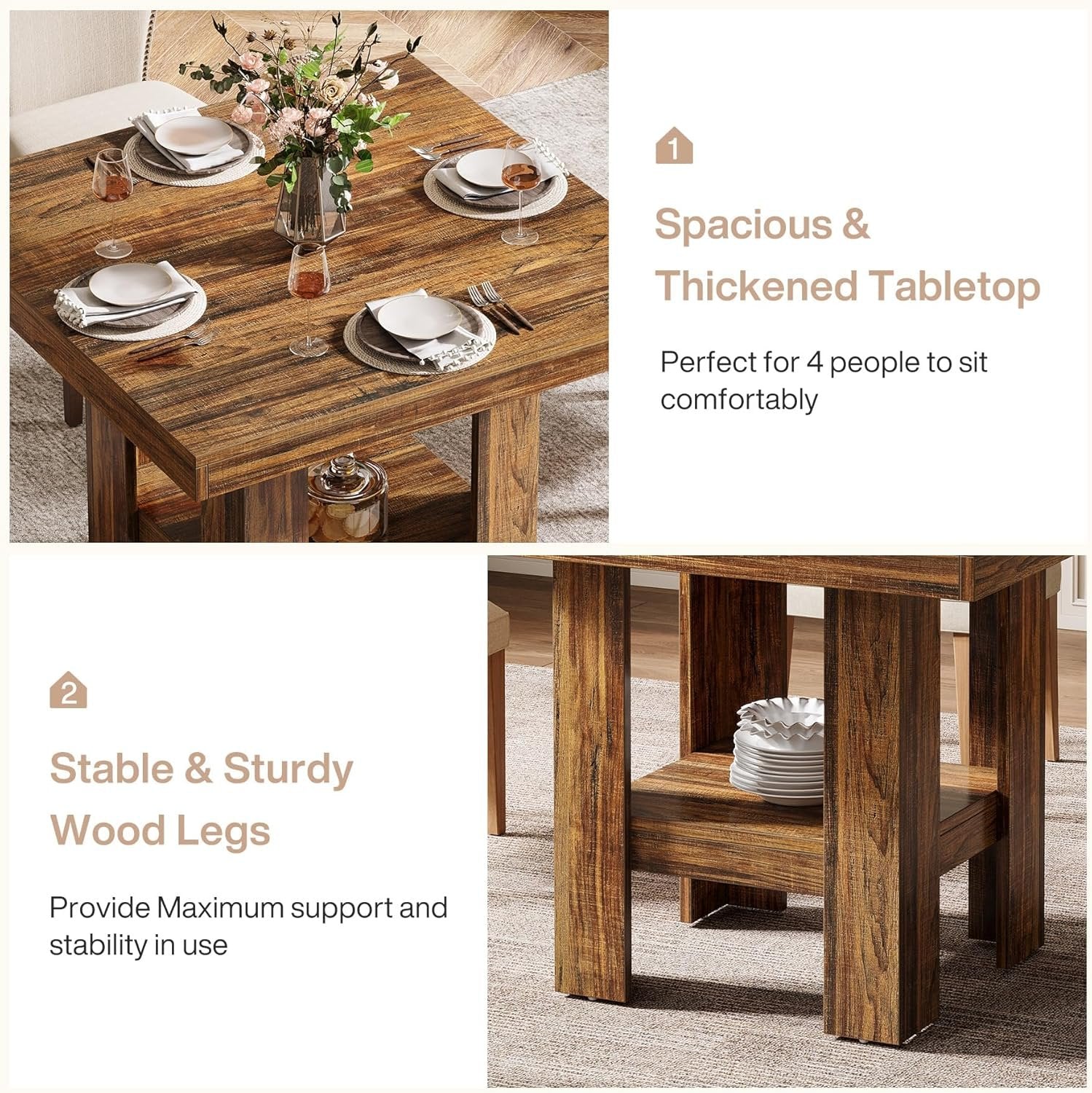 Tribesigns 31.5" Square Dining Table, Industrial Wooden Kitchen Table for Two in Small Spaces