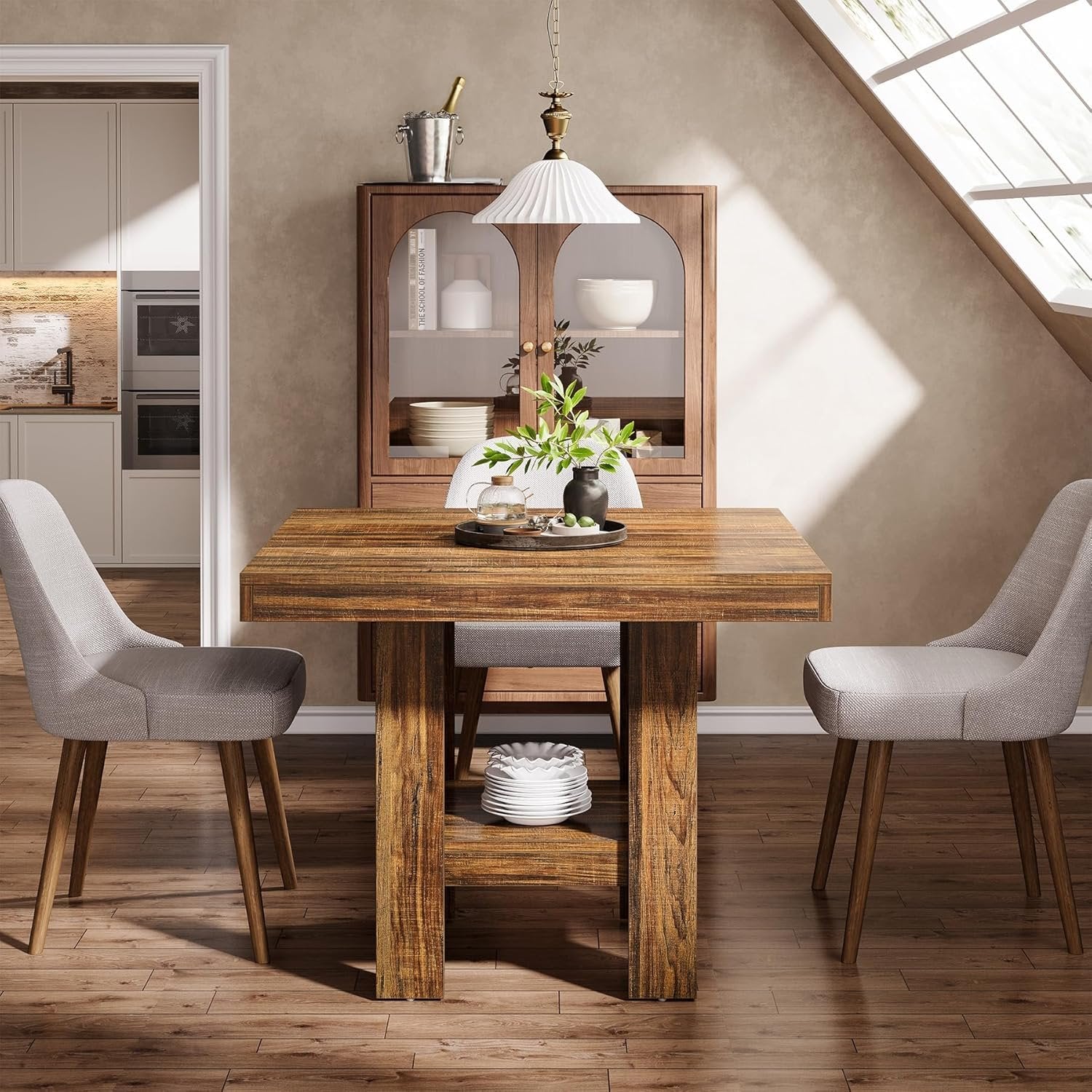 Tribesigns 31.5" Square Dining Table, Industrial Wooden Kitchen Table for Two in Small Spaces