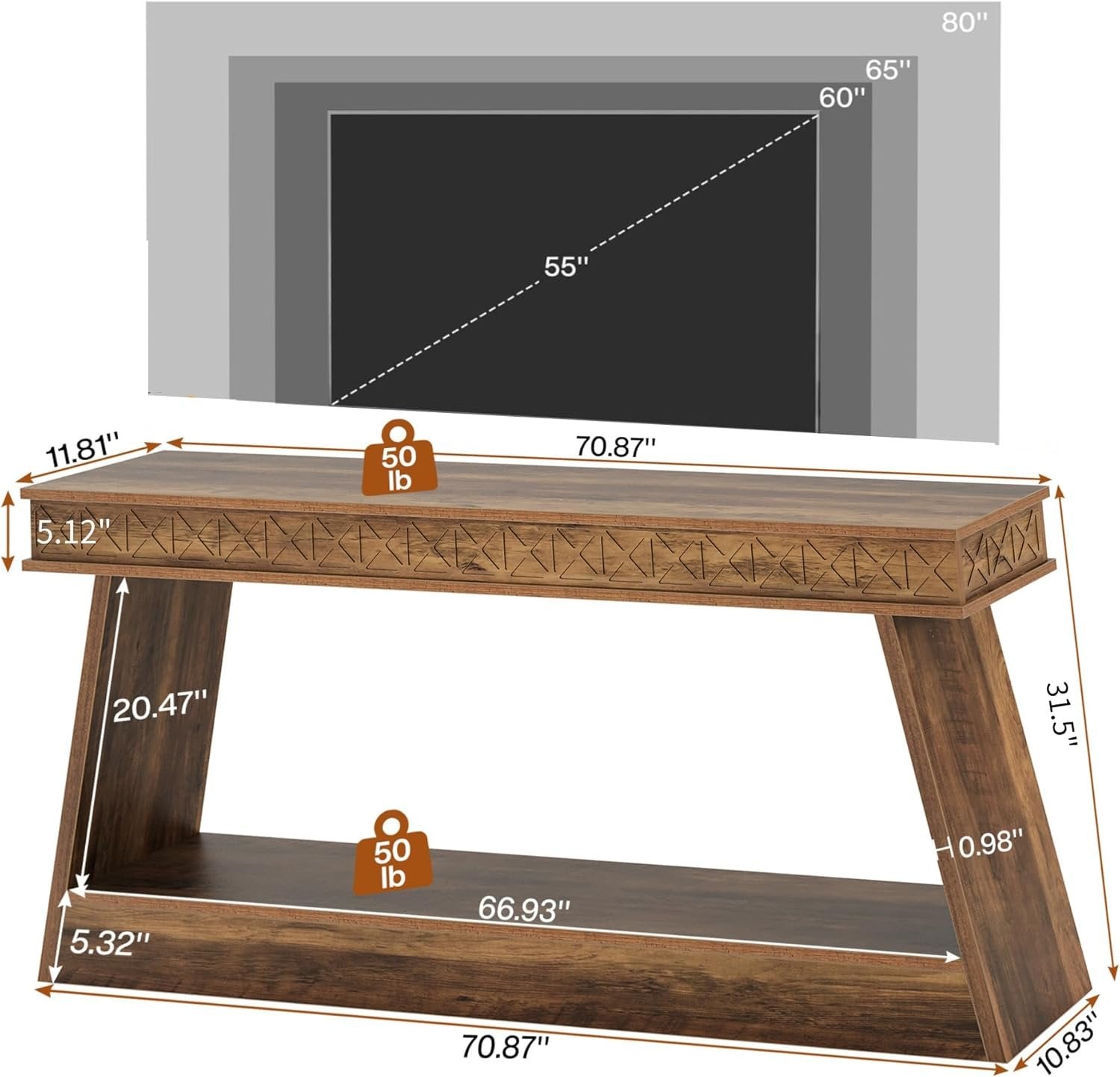 Tribesigns 70.87-Inch Farmhouse TV Stand, Rustic Brown Entertainment Center with Open Shelves
