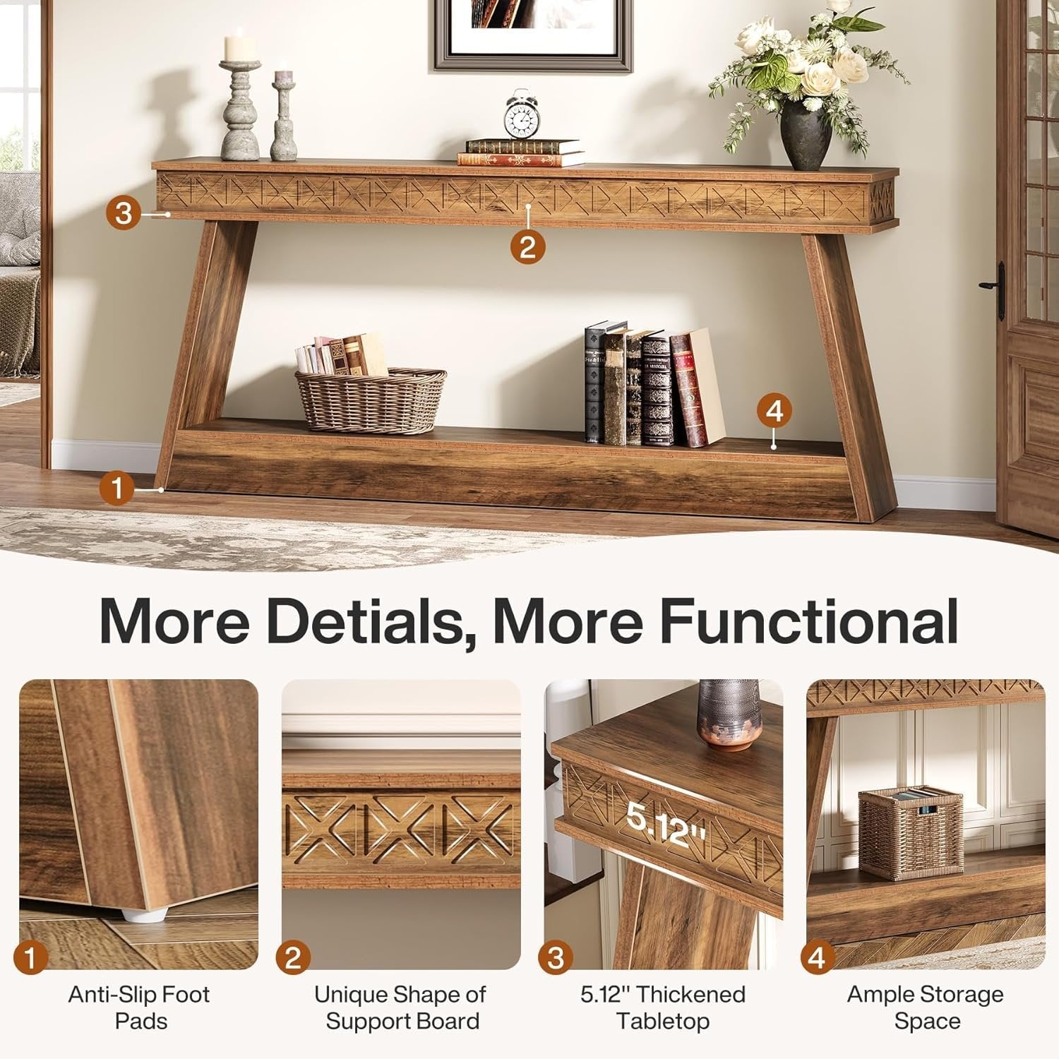 Tribesigns 70.87-Inch Farmhouse TV Stand, Rustic Brown Entertainment Center with Open Shelves