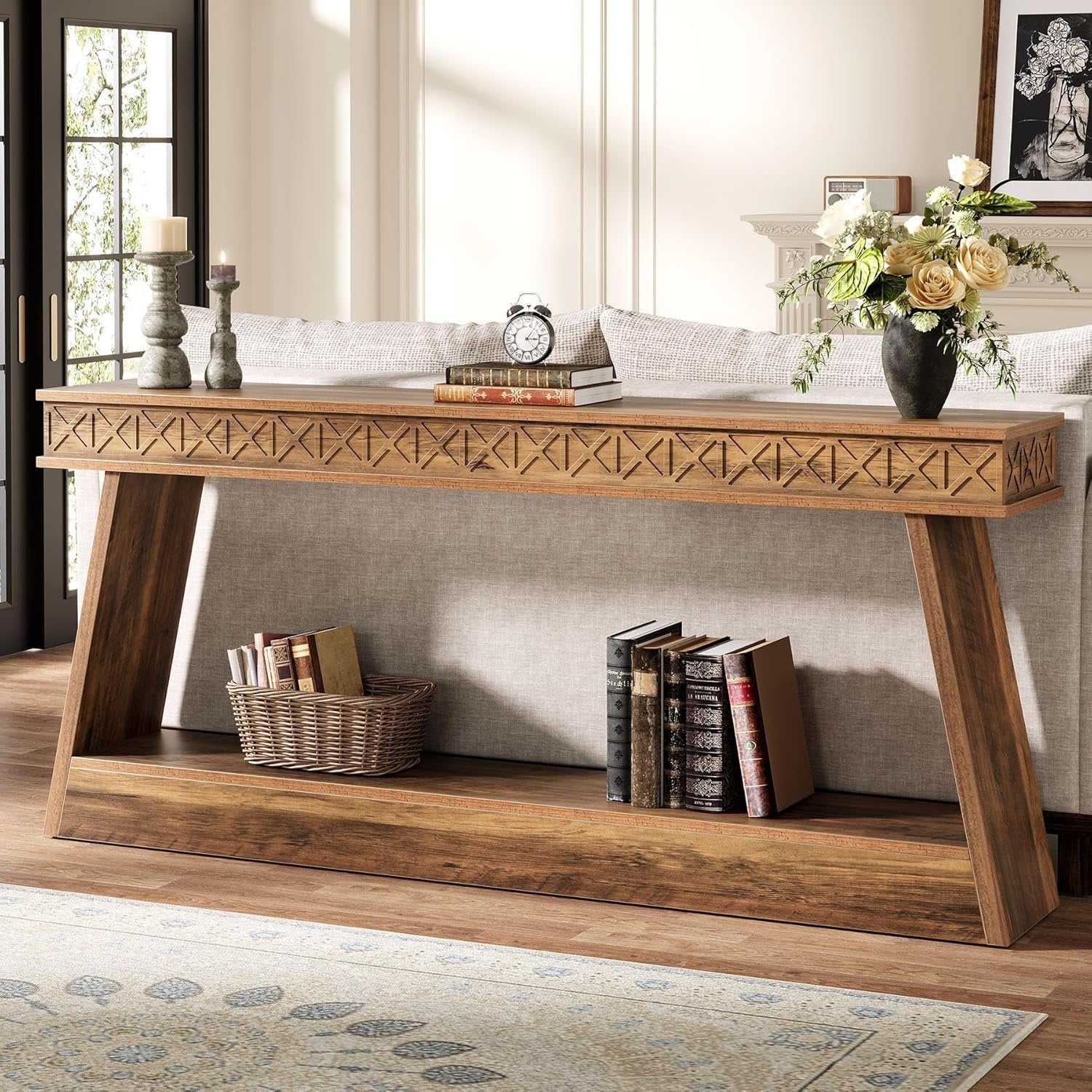 Tribesigns 70.87-Inch Farmhouse TV Stand, Rustic Brown Entertainment Center with Open Shelves
