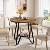 31.5 Inch Round Dining Table with Double Shelves, Industrial Small Kitchen Table for 2 3