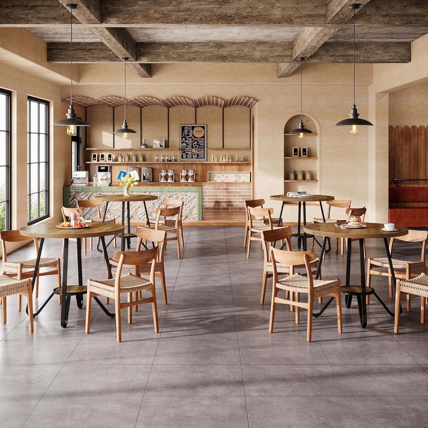 31.5 Inch Round Dining Table with Double Shelves, Industrial Small Kitchen Table for 2