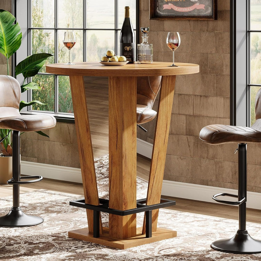 39.4 Inch High Round Bar Table Metal Footrest Living Room Small Spaces