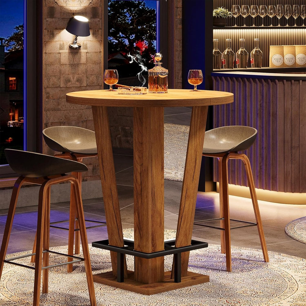 Tribesigns 39.4 Inch High Round Bar Table, With Metal Footrest for Liv ...