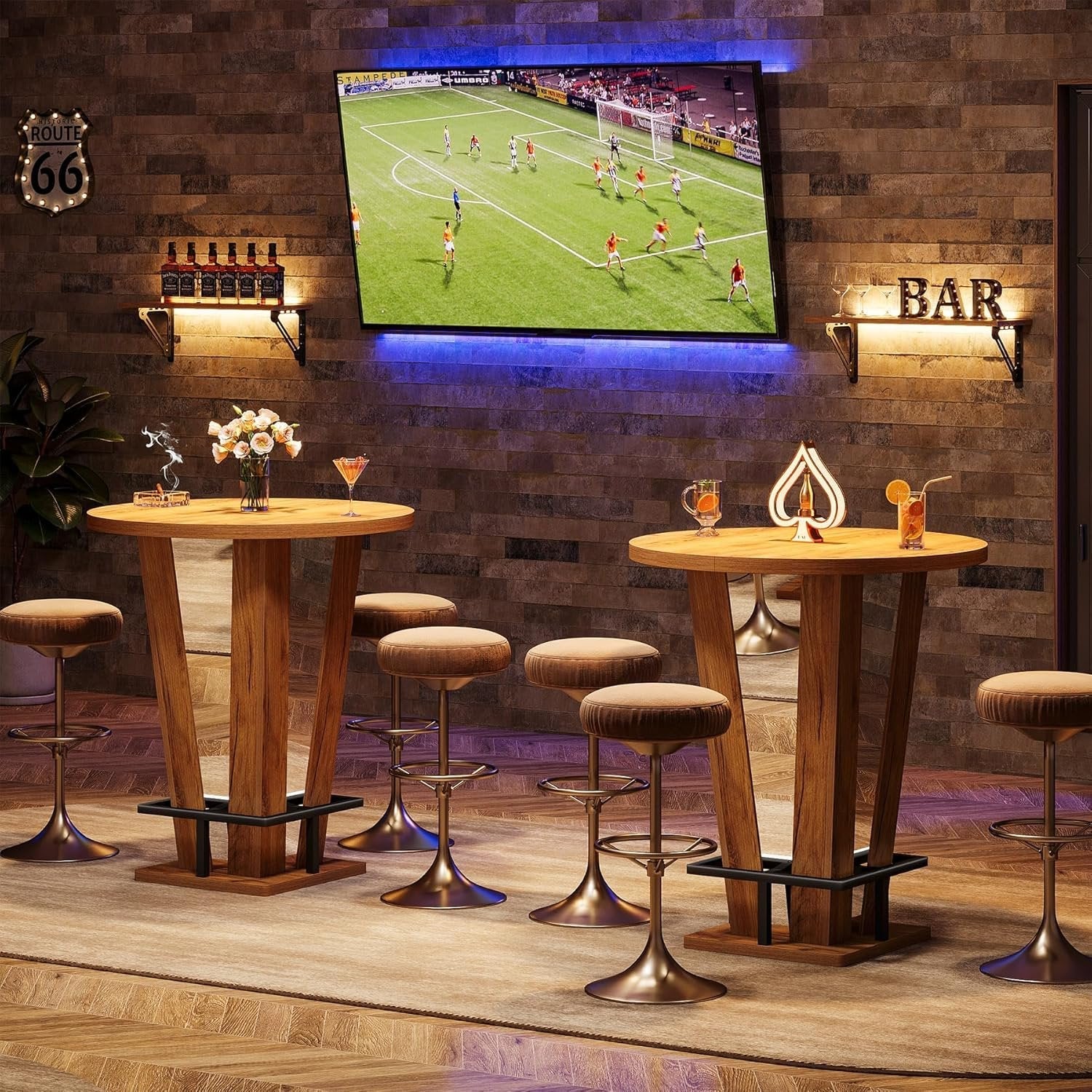 Tribesigns 39.4 Inch High Round Bar Table, With Metal Footrest for Living Room and Small Spaces