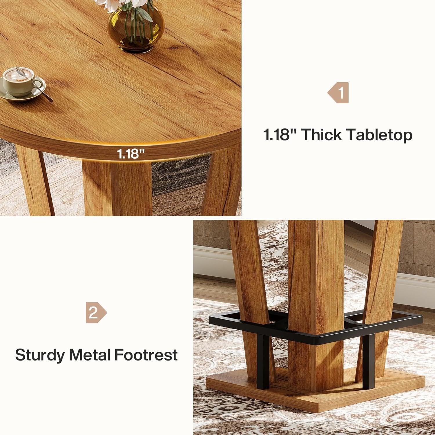 Tribesigns 39.4 Inch High Round Bar Table, With Metal Footrest for Living Room and Small Spaces