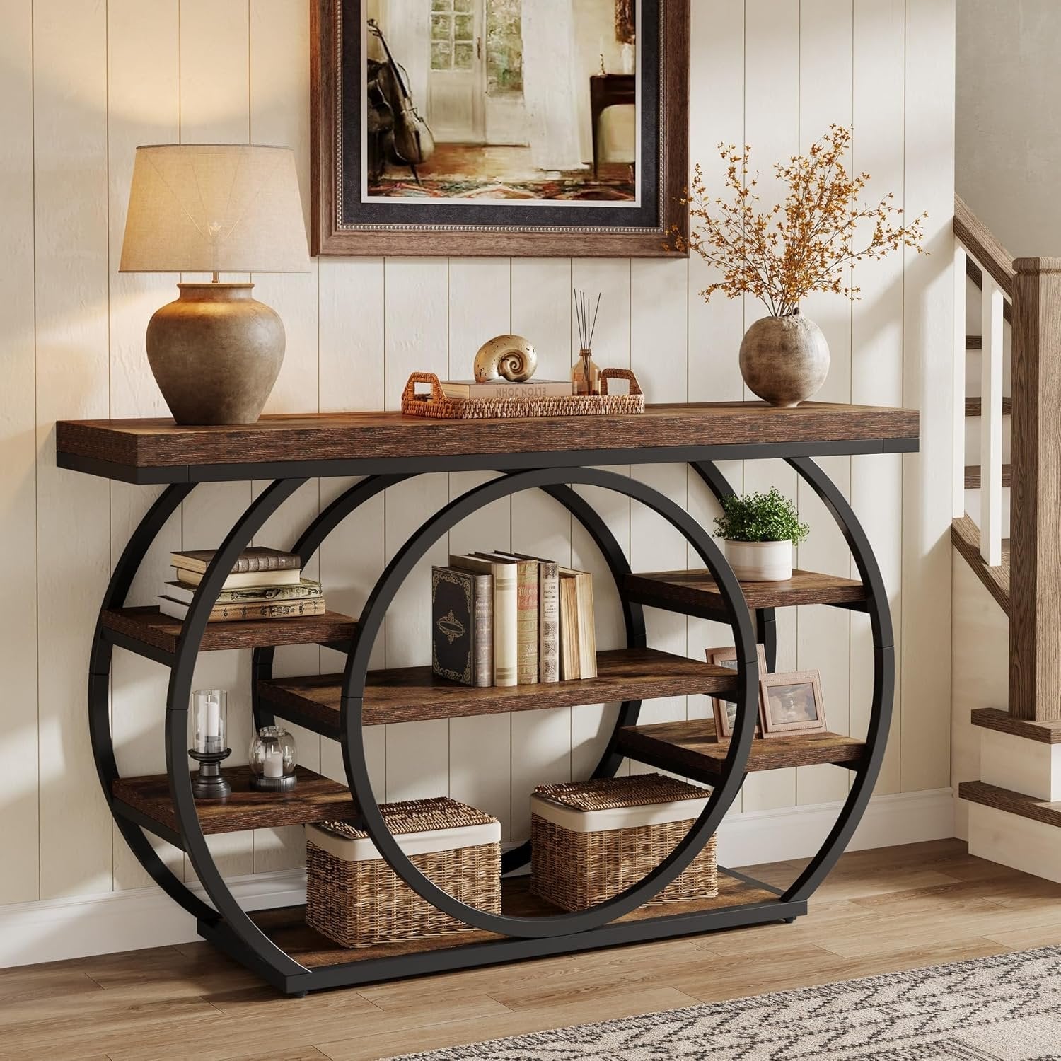 Tribesigns 47" Console Table, 5-Tier Industrial Entryway Table with Metal Frame