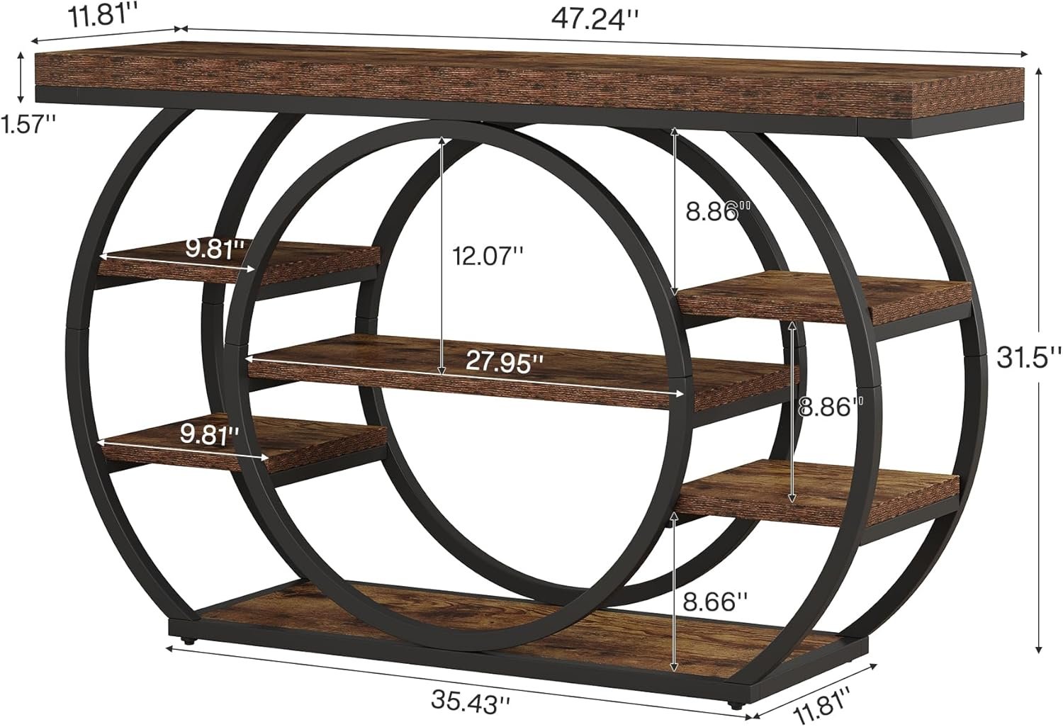 Tribesigns 47" Console Table, 5-Tier Industrial Entryway Table with Metal Frame