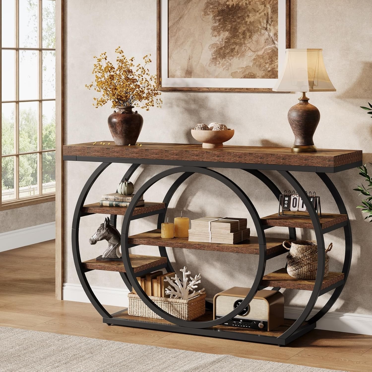 Tribesigns 47" Console Table, 5-Tier Industrial Entryway Table with Metal Frame