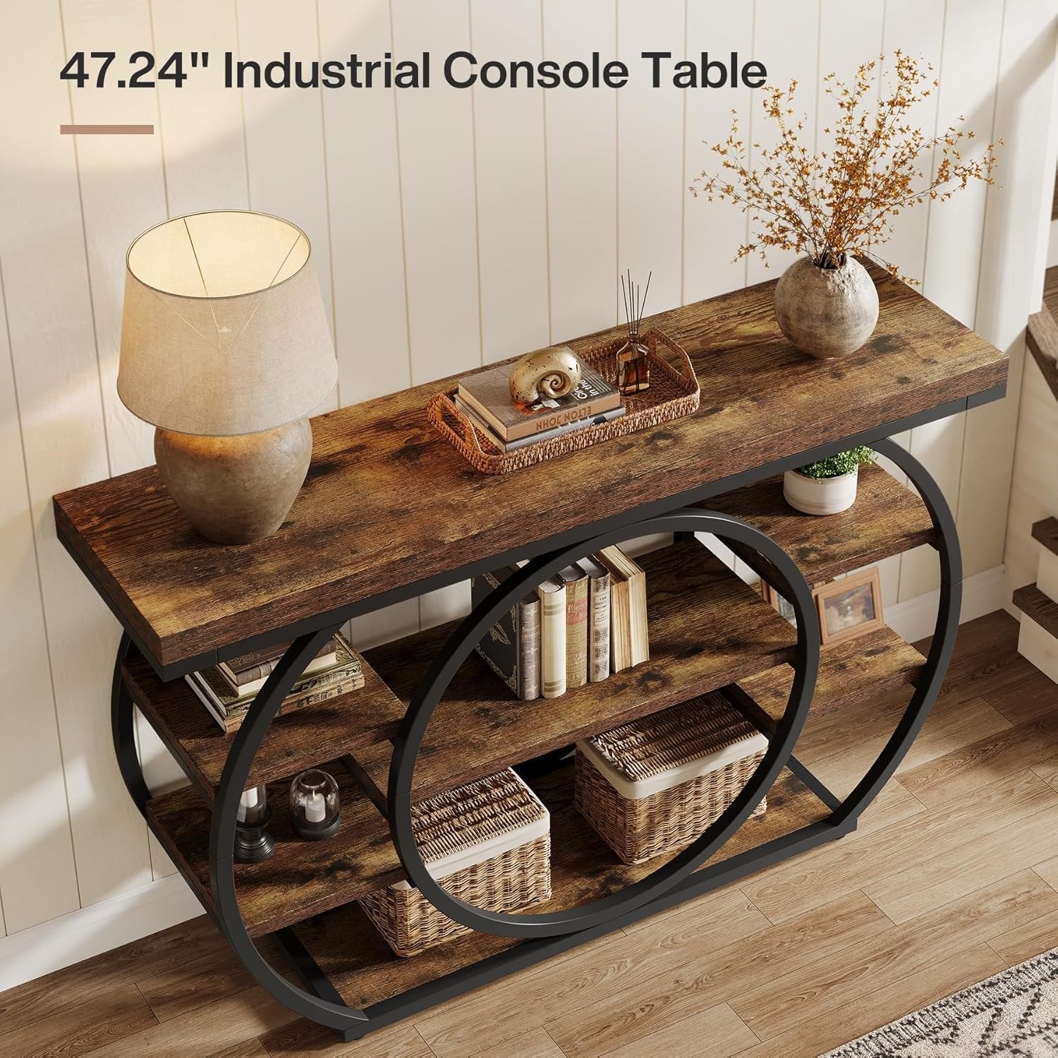 Tribesigns 47" Console Table, 5-Tier Industrial Entryway Table with Metal Frame
