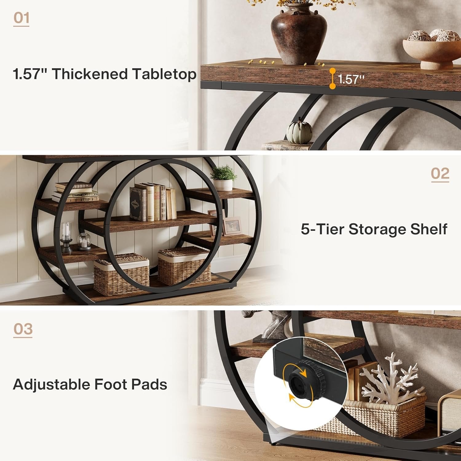 Tribesigns 47" Console Table, 5-Tier Industrial Entryway Table with Metal Frame