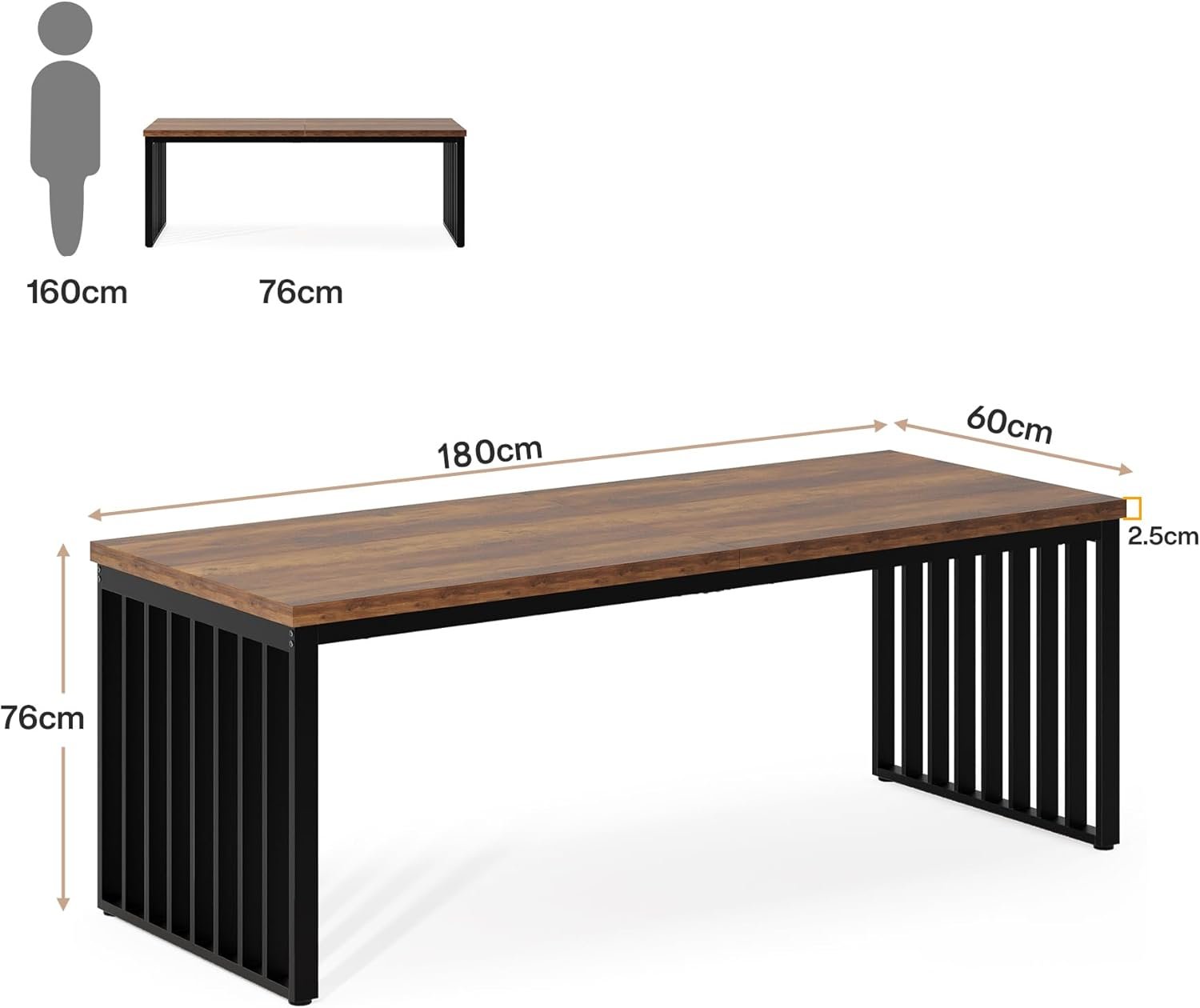Modern Industrial Dining Table for 8, 71" Long Farmhouse Kitchen Table with Metal Frame