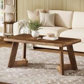 47" Rustic Farmhouse Coffee Table - Brown Wood Center Table with V-Shaped Legs 3