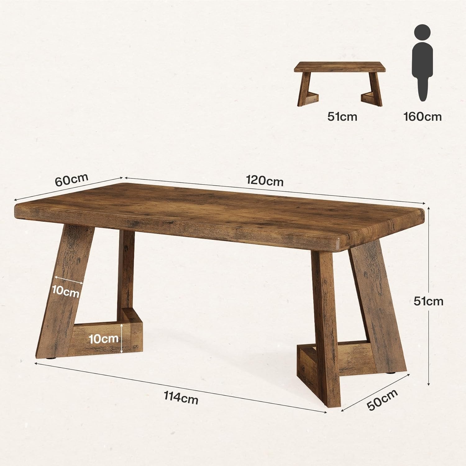 47" Rustic Farmhouse Coffee Table - Brown Wood Center Table with V-Shaped Legs