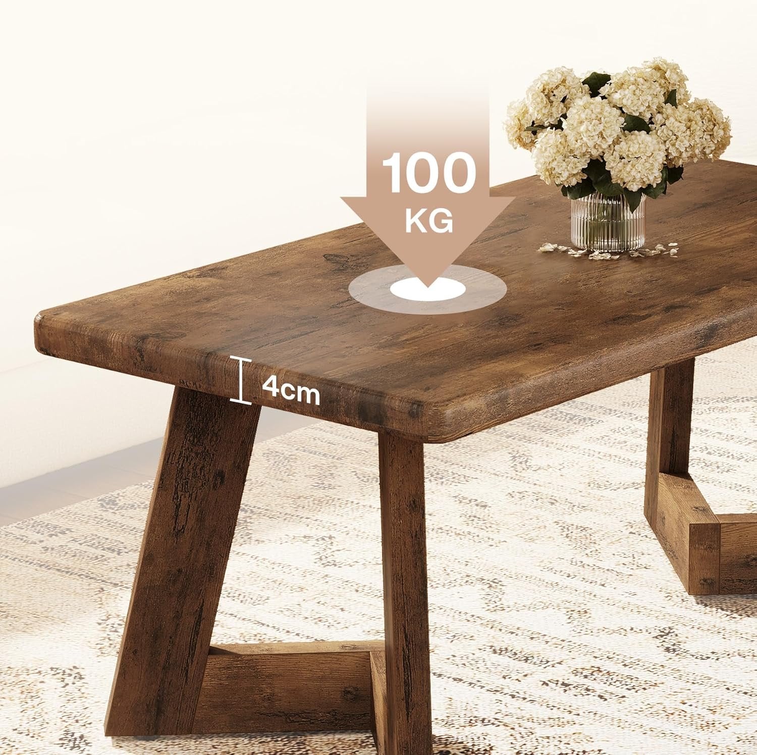 47" Rustic Farmhouse Coffee Table - Brown Wood Center Table with V-Shaped Legs