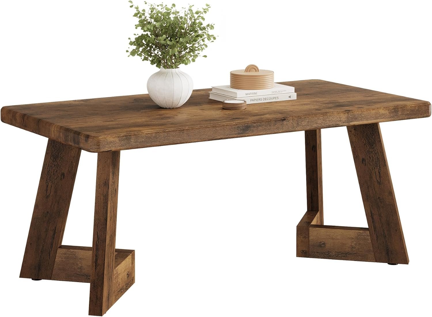 47" Rustic Farmhouse Coffee Table - Brown Wood Center Table with V-Shaped Legs