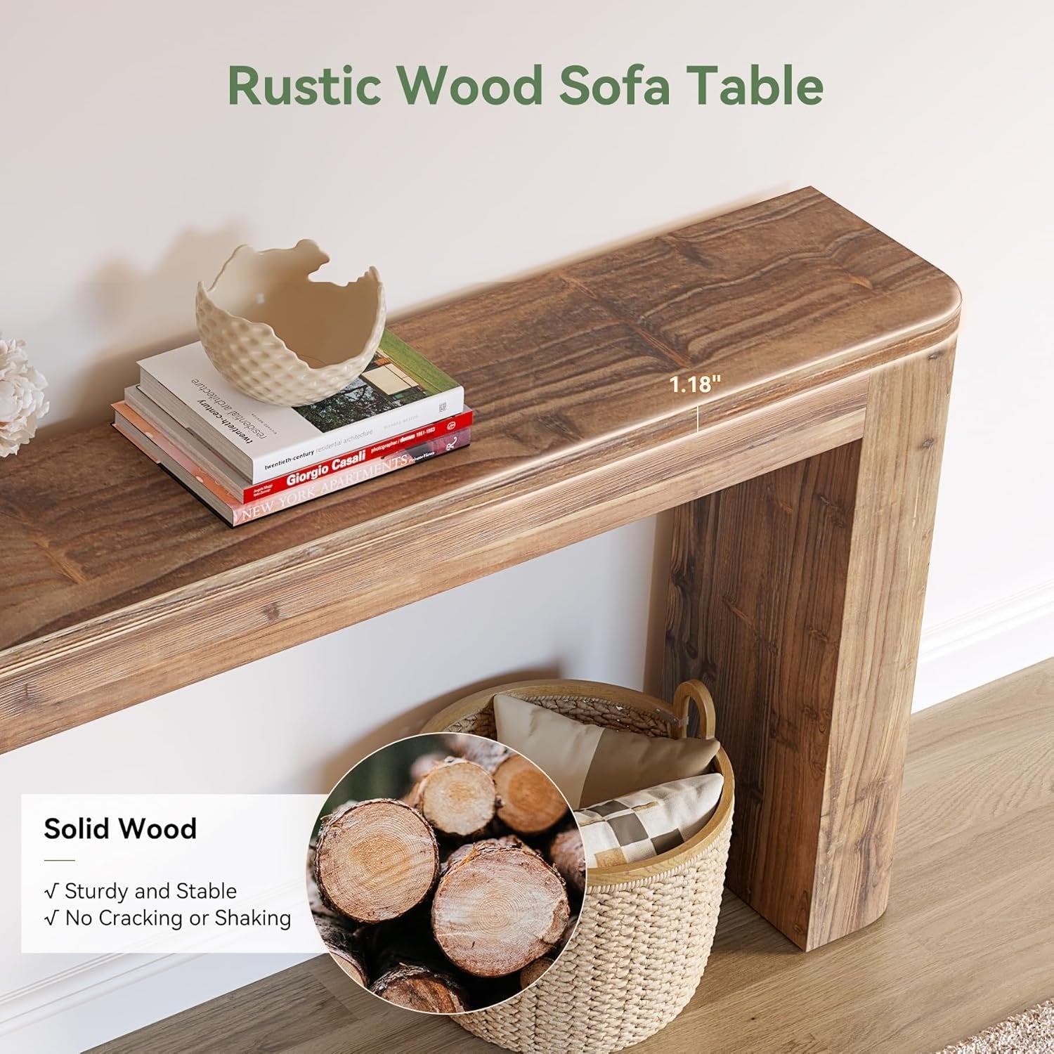 63-Inch Solid Wood Versatile Entryway Console Table