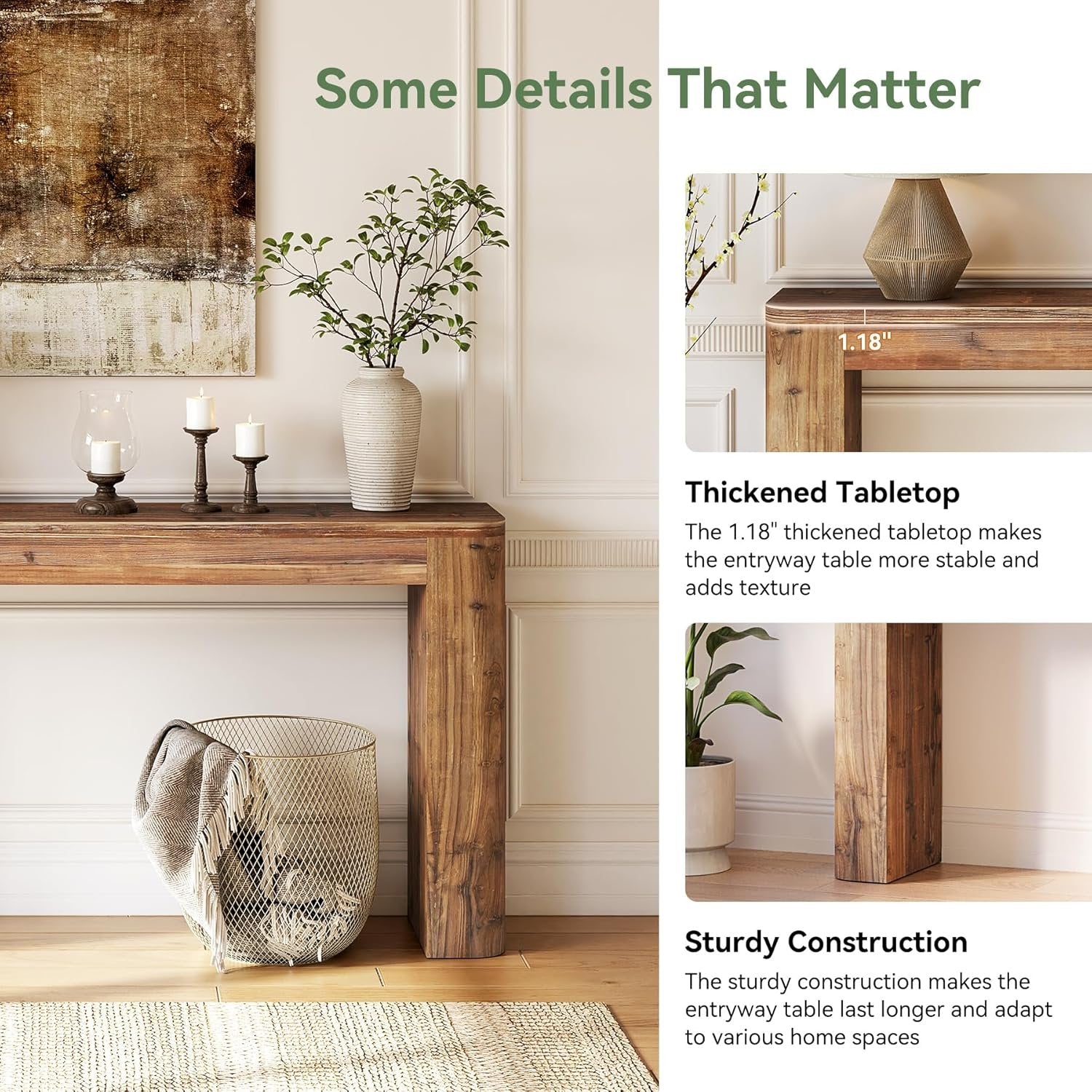 63-Inch Solid Wood Versatile Entryway Console Table