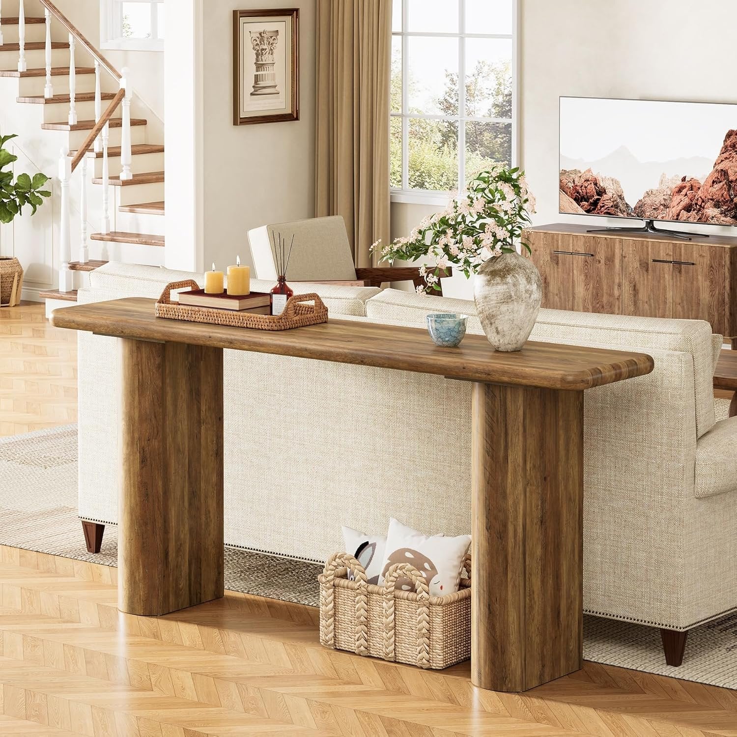 63" Rustic Industrial Console Table, Farmhouse Entryway Accent