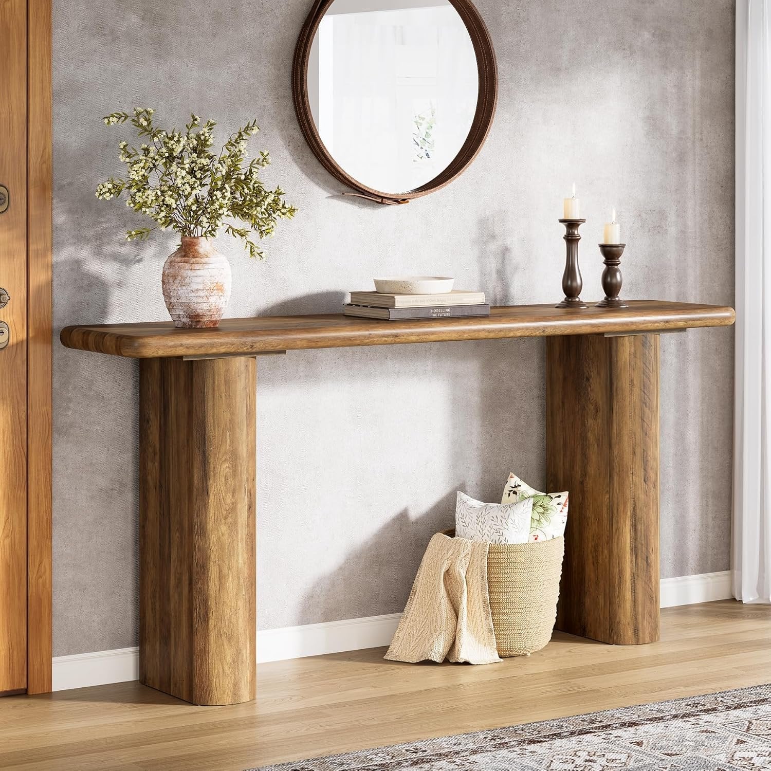 63" Rustic Industrial Console Table, Farmhouse Entryway Accent