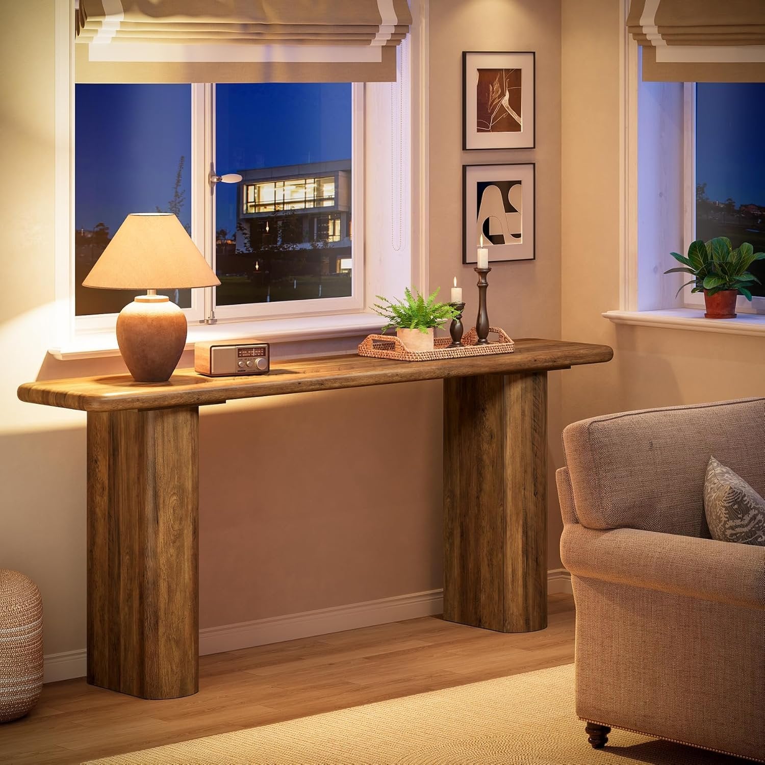 63" Rustic Industrial Console Table, Farmhouse Entryway Accent