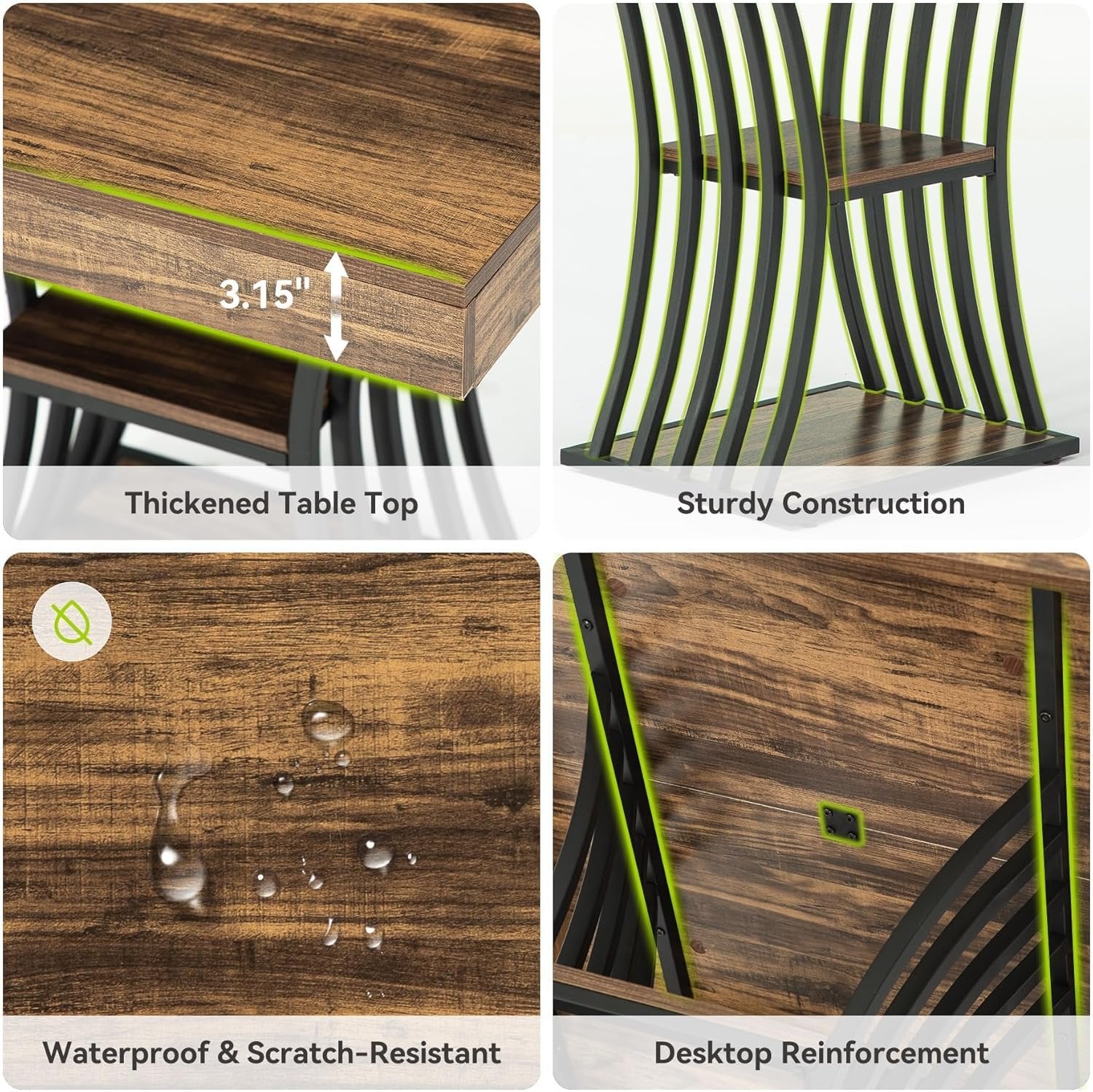 Tribesigns Industrial Dining Table with Metal Base, 31.5 Inch Kitchen Table in Brown and Black for Small Spaces