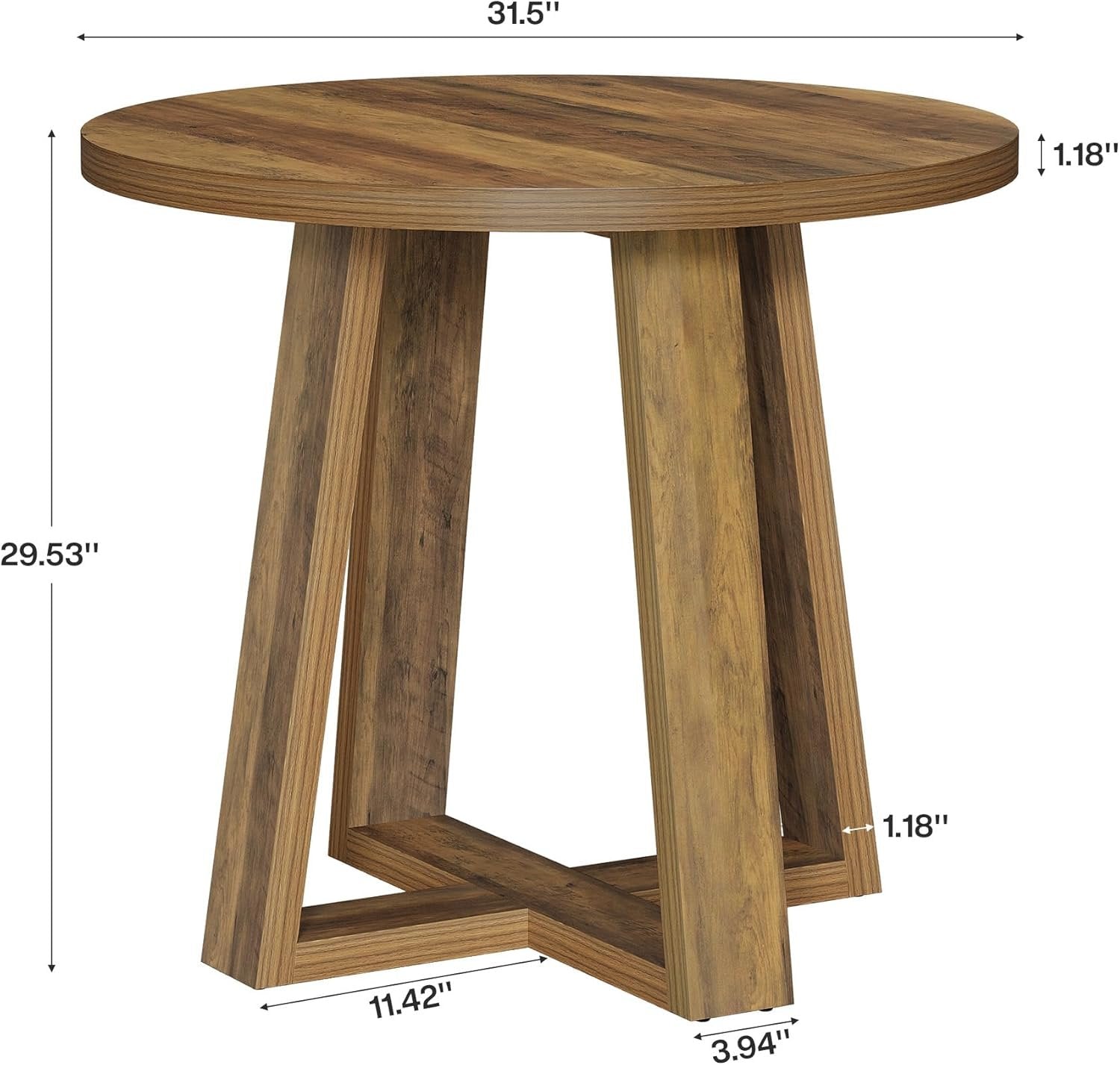 31.5" Round Farmhouse Conference Table - Wooden Meeting Desk for Small Spaces, Rustic Brown