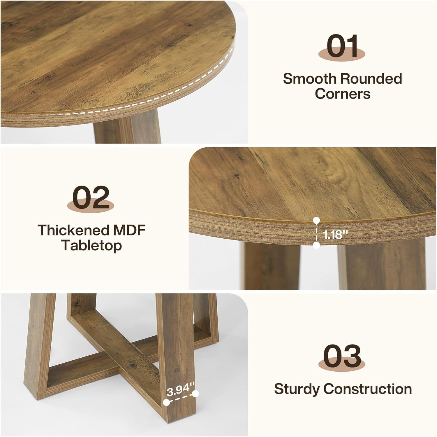 31.5" Round Farmhouse Conference Table - Wooden Meeting Desk for Small Spaces, Rustic Brown