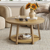 31.5" Round Coffee Table, Two-Tier Storage Design with Wooden Legs, Easy Assembly for Living Room and Bedroom 3