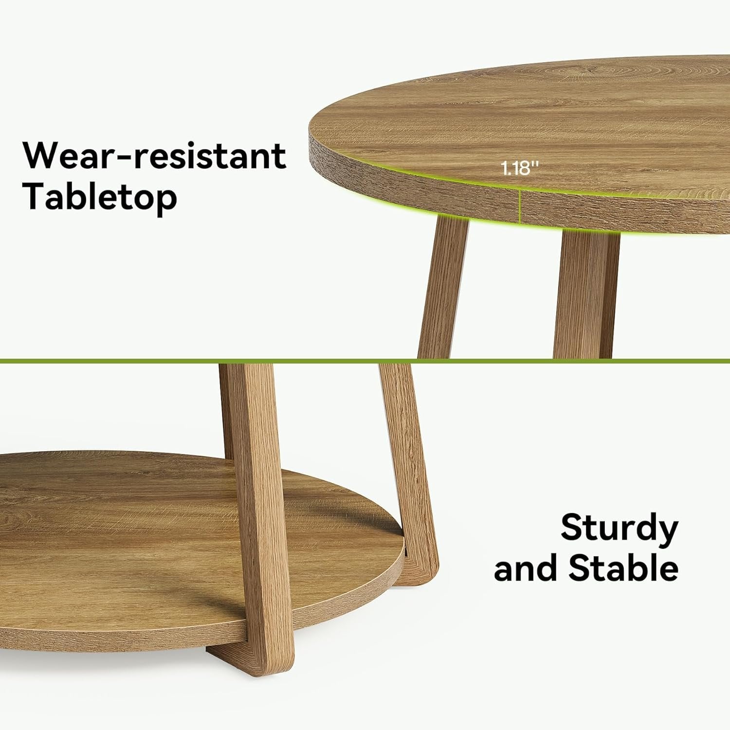 31.5" Round Coffee Table, Two-Tier Storage Design with Wooden Legs, Easy Assembly for Living Room and Bedroom