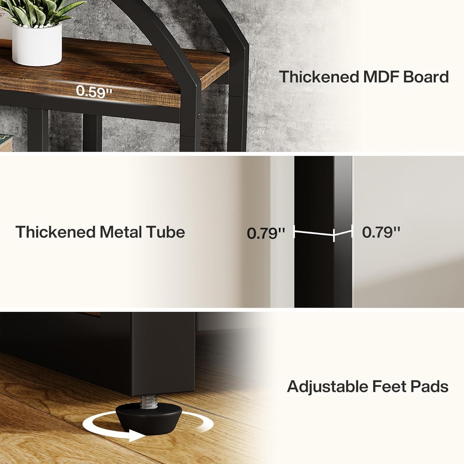 71-Inch Arched Bookshelf, Industrial Open Shelf Organizer for Living Room & Home Office