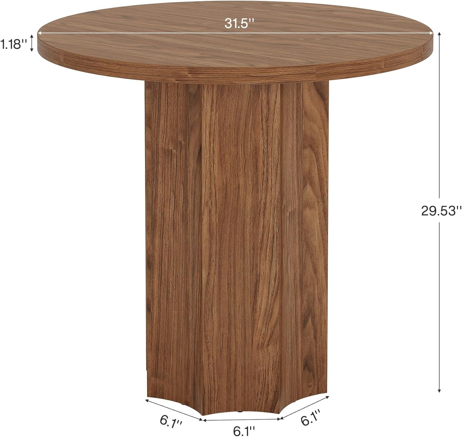 31.5" Round Dining Table for 2 - Small Walnut Kitchen Table for Compact Spaces