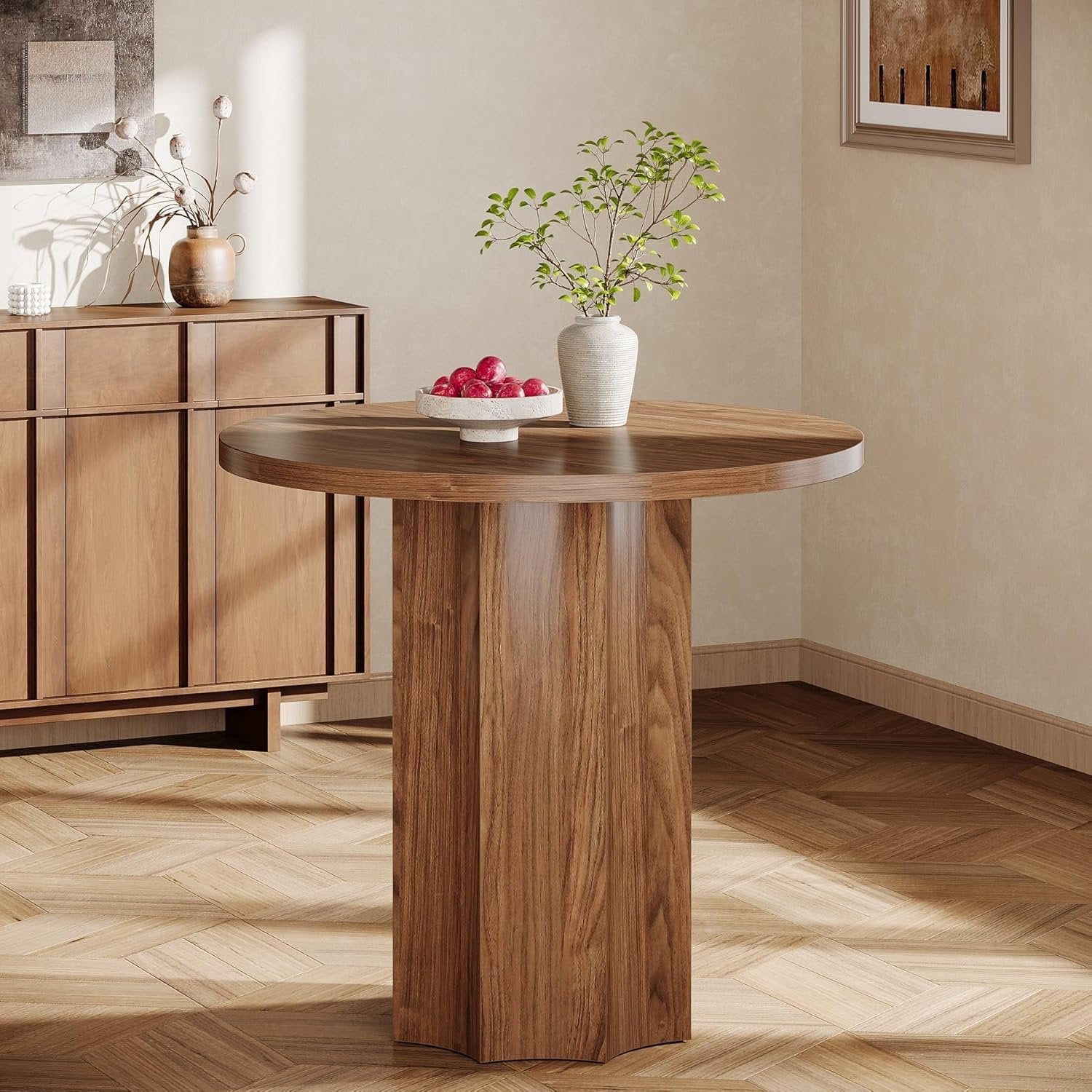 31.5" Round Dining Table for 2 - Small Walnut Kitchen Table for Compact Spaces