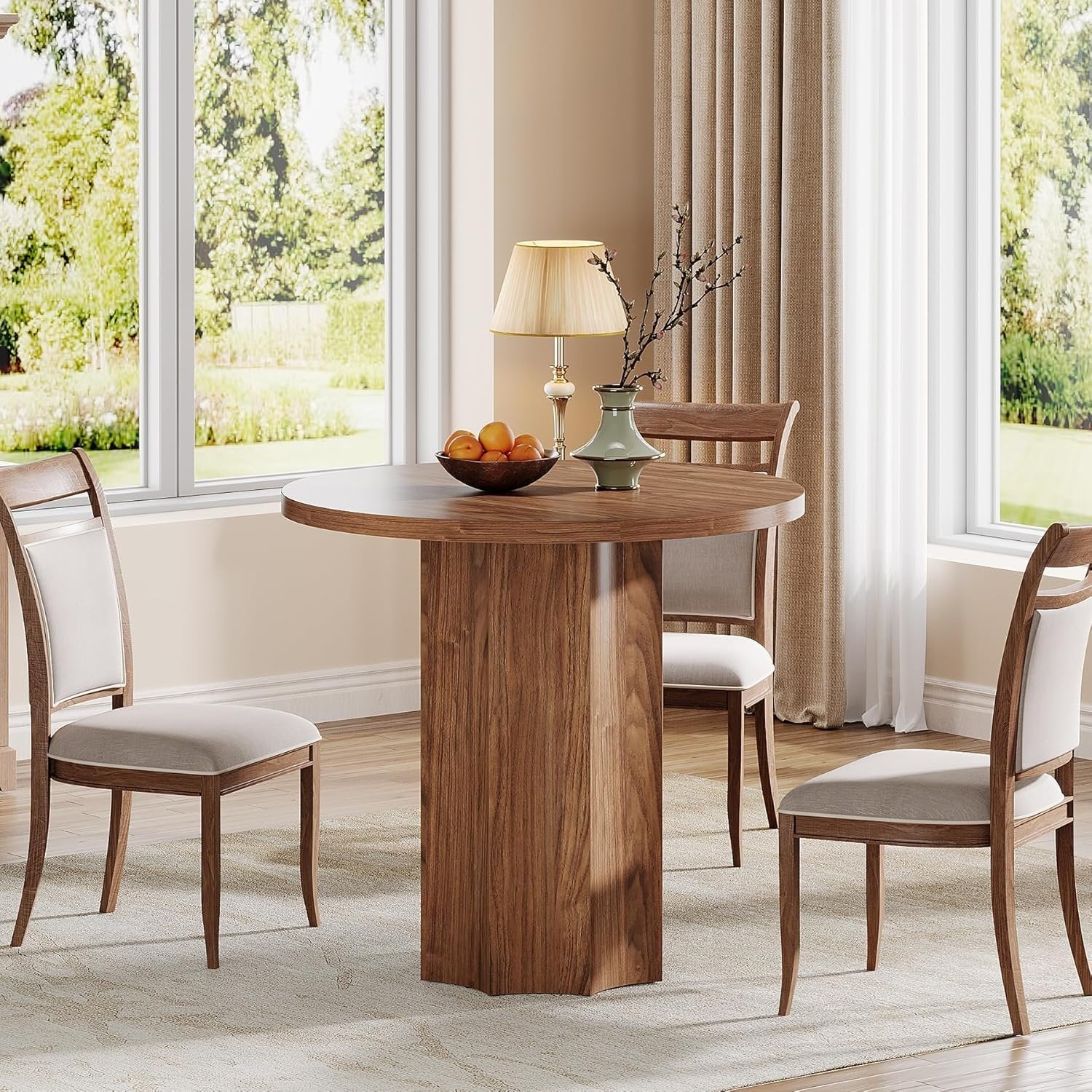 31.5" Round Dining Table for 2 - Small Walnut Kitchen Table for Compact Spaces